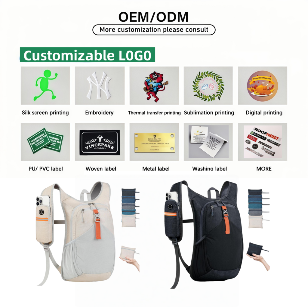 Close-up details of backpack stitching and fabric