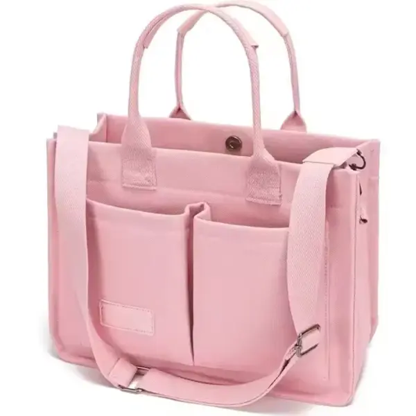 Pink Multi-Compartment Canvas Crossbody Bag 04