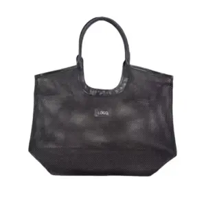 Black Mesh Tote with Detachable Leather Pouch