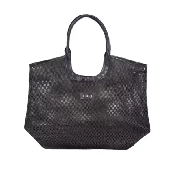 Black Mesh Tote with Detachable Leather Pouch