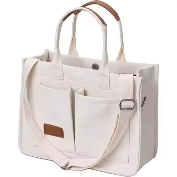 Pink Multi-Compartment Canvas Crossbody Bag 03