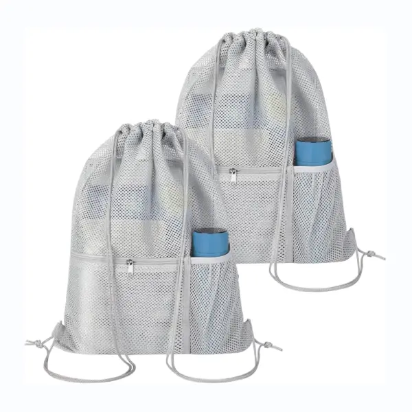 Grey Portable Mesh Drawstring Backpack