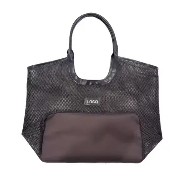 Black Mesh Tote with Detachable Leather Pouch 03