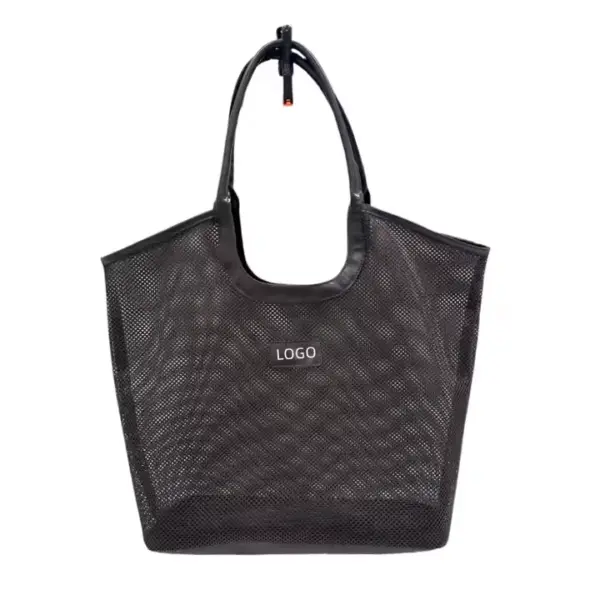 Black Mesh Tote with Detachable Leather Pouch 04
