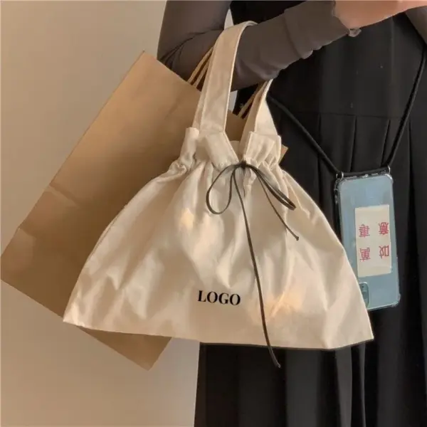 Minimalist Canvas Drawstring Tote for Women 001