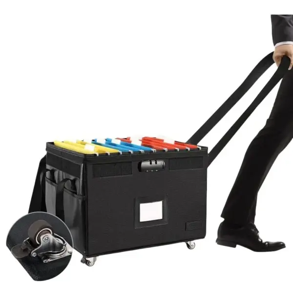 Fireproof and waterproof large-capacity document and book storage bag with wheels and combination lock 01