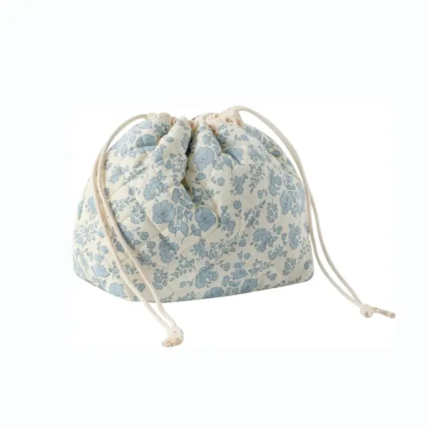 Cotton Drawstring Toiletry Bag Light_Blue_Flower
