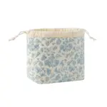 Cotton Drawstring Toiletry Bag Light Blue Flower