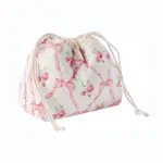 Cotton Drawstring Toiletry Bag Pink_Bows