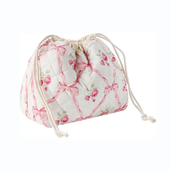 Cotton Drawstring Toiletry Bag Pink_Bows