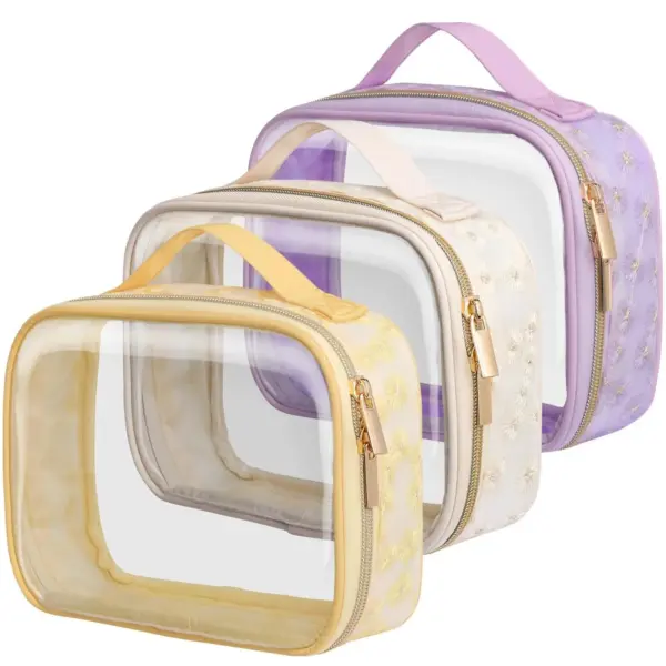 Beige_Yellow_Purple PVC Transparent Waterproof Makeup Bag