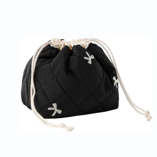 Cotton Drawstring Toiletry Bag Black_Bows