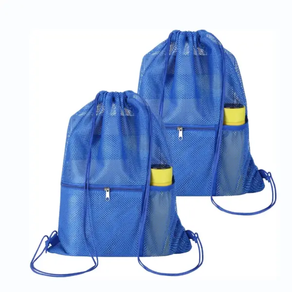 Blue Portable Mesh Drawstring Backpack
