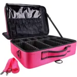 Professional Multi-Compartment Makeup Bag with Shoulder Strap Rose_Red