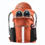 Orange Nylon Large-Capacity Basketball Drawstring Backpack