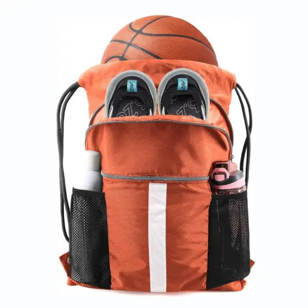 Orange Nylon Large-Capacity Basketball Drawstring Backpack
