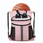 Pink Nylon Large-Capacity Basketball Drawstring Backpack