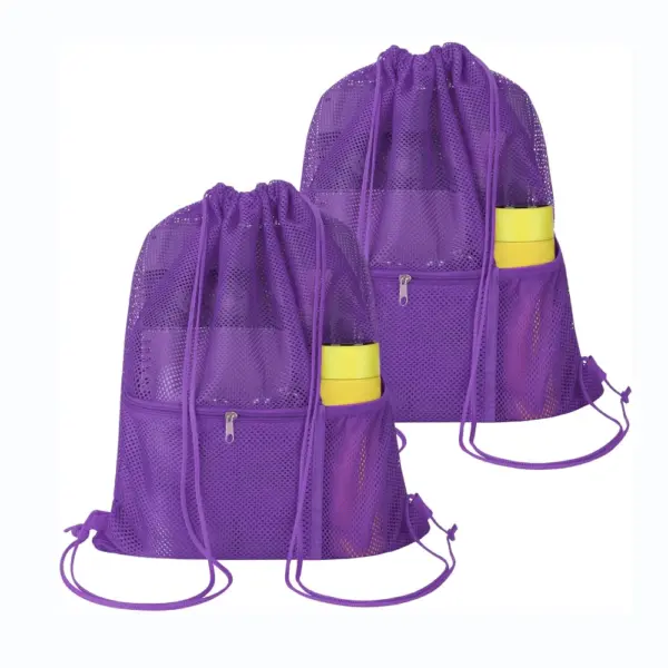 Purple Portable Mesh Drawstring Backpack