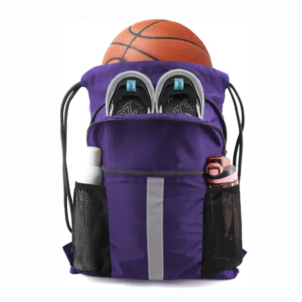 Purple Nylon Large-Capacity Basketball Drawstring Backpack