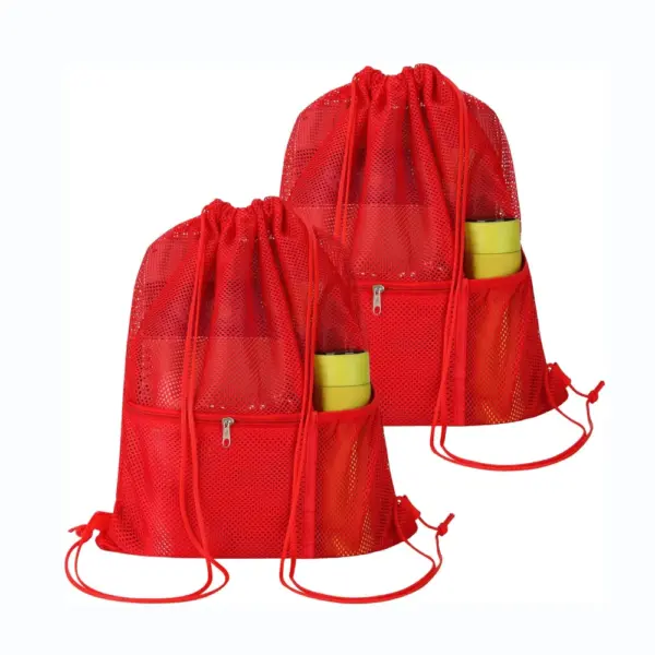 Red Portable Mesh Drawstring Backpack