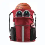 Red Nylon Large-Capacity Basketball Drawstring Backpack