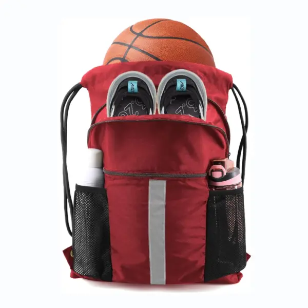 Red Nylon Large-Capacity Basketball Drawstring Backpack