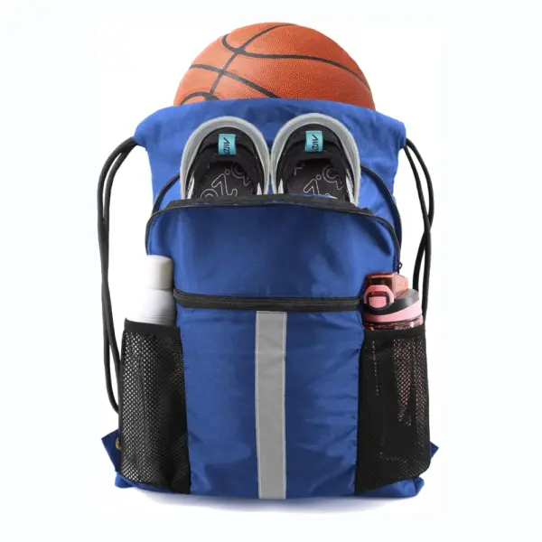 Blue Nylon Large-Capacity Basketball Drawstring Backpack