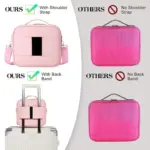 Professional Multi-Compartment Makeup Bag with Shoulder Strap Pink