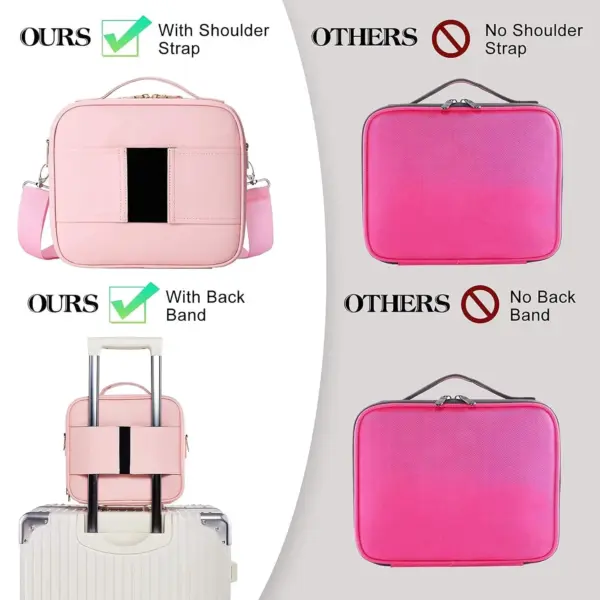 Professional Multi-Compartment Makeup Bag with Shoulder Strap Pink