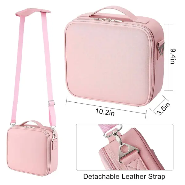 Professional Multi-Compartment Makeup Bag with Shoulder Strap Small Pink