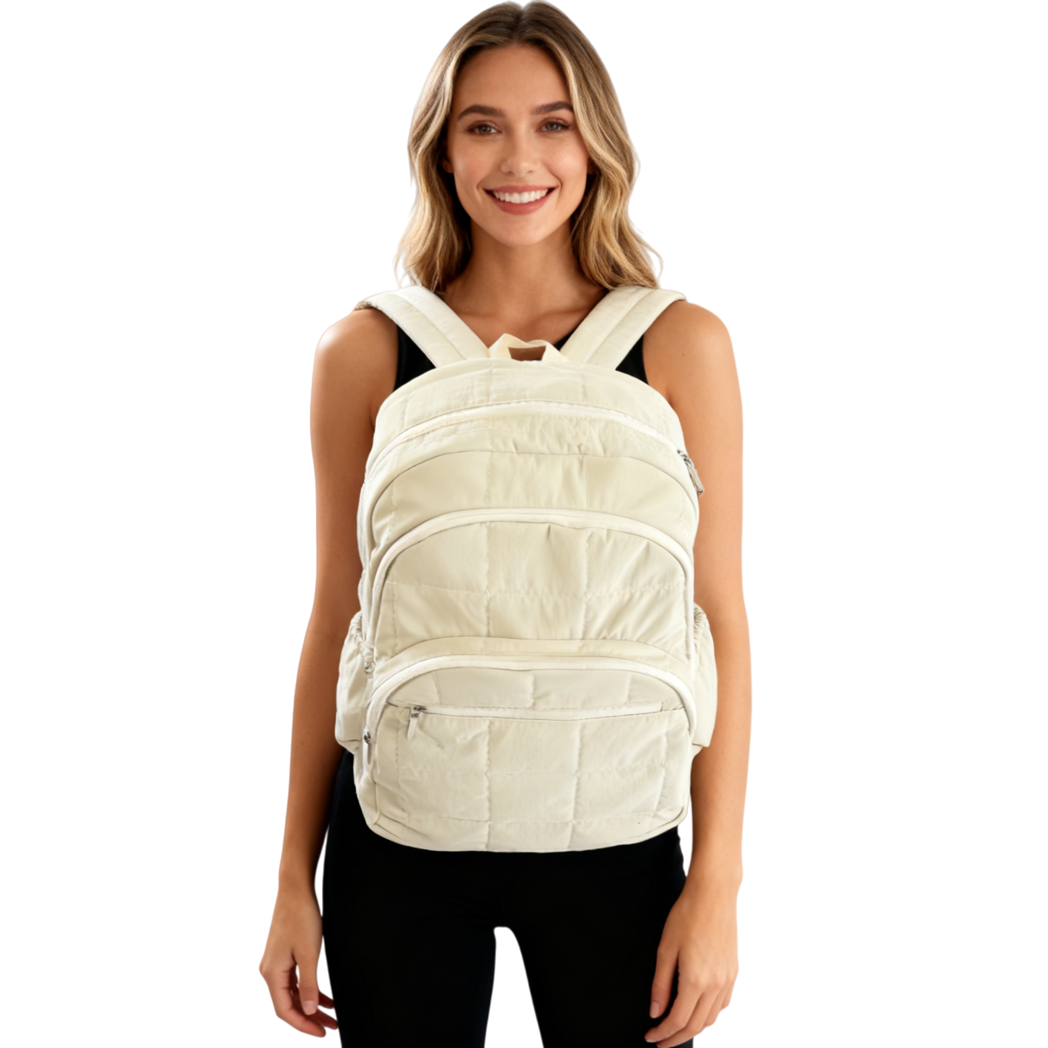 Beige vattert lett pendlerryggsekk-08